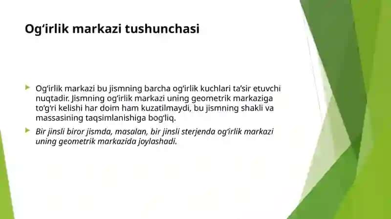 Jismning og‘irlik markazi. Umumiy tushunchalar 3