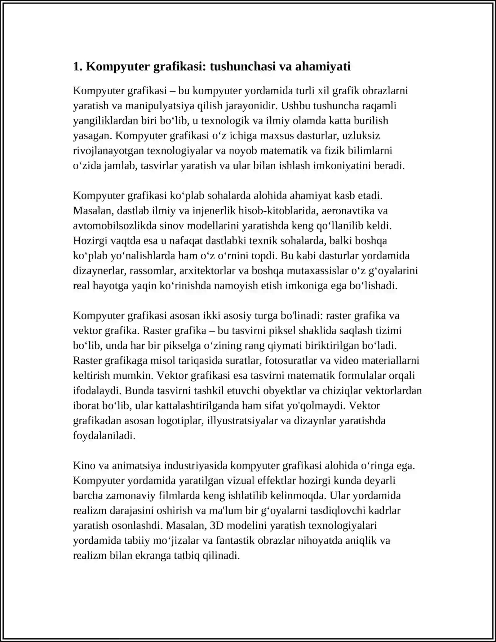 KOMPYUTER GRAFIKASI VA UNING TURLARI" 3
