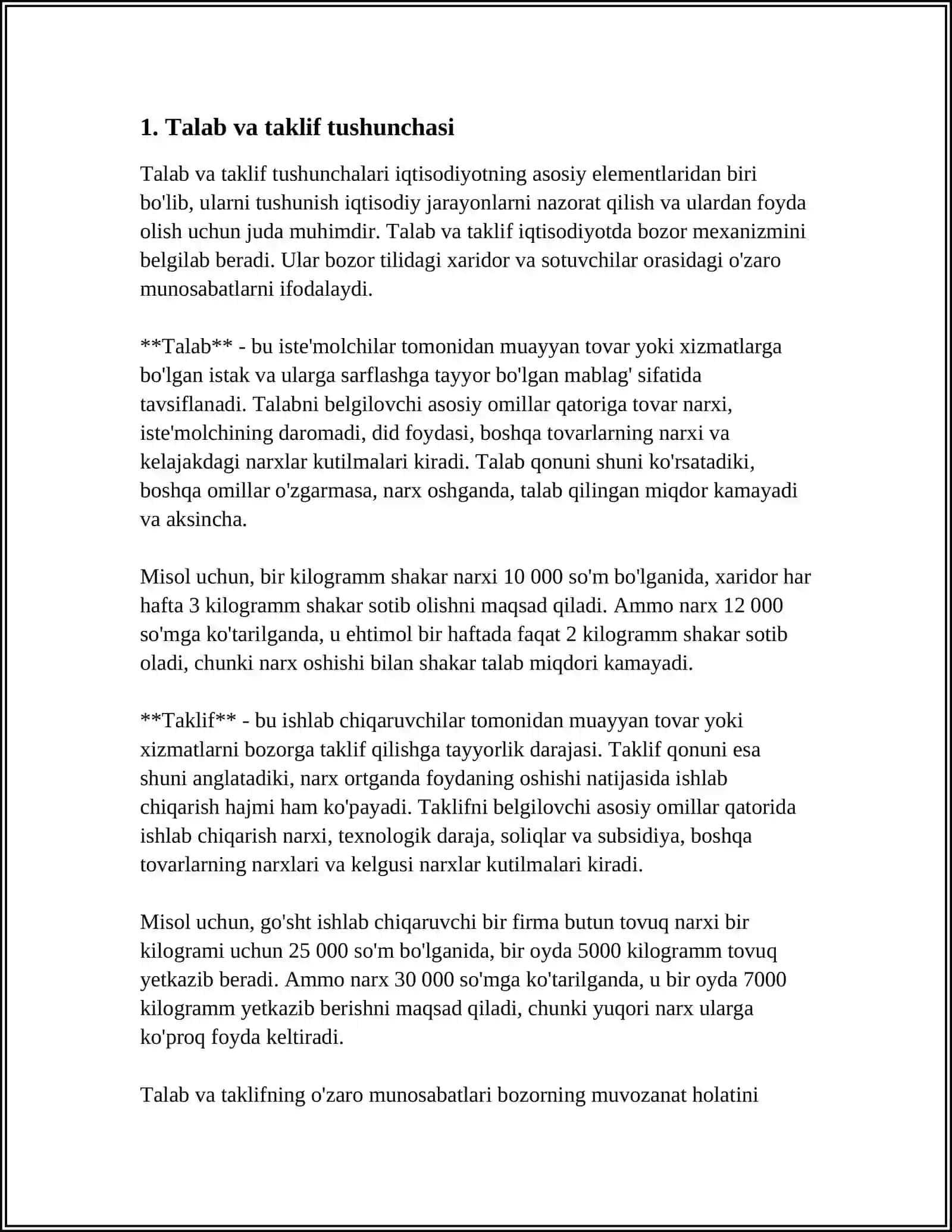 TALAB VA TAKLIF TAHLILI ASOSLARI. BOZOR MUVOZANATI 3