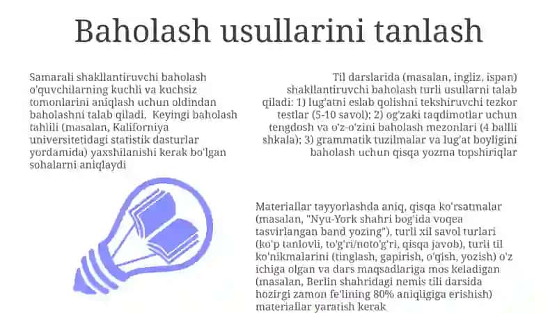 Ona tili darslarida shakllantiruvchi baholash uchun materiallar tayyorlash 3