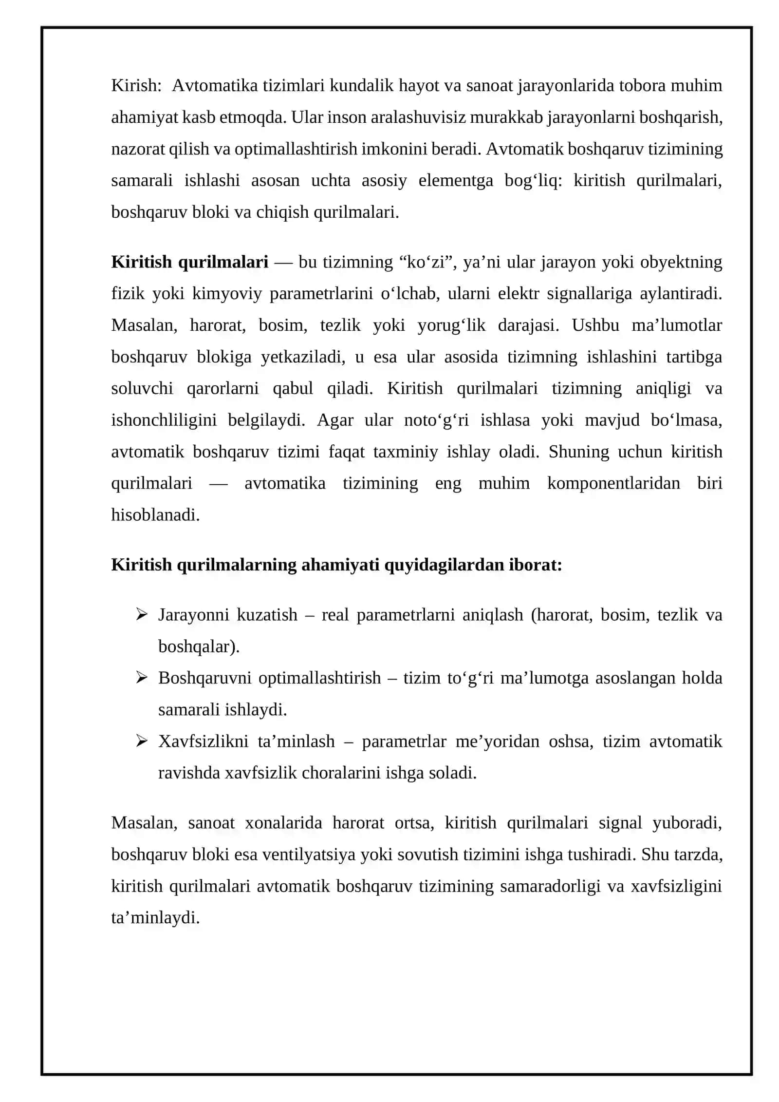 Avtomatika vositalarining kiritish qurilmalari 3