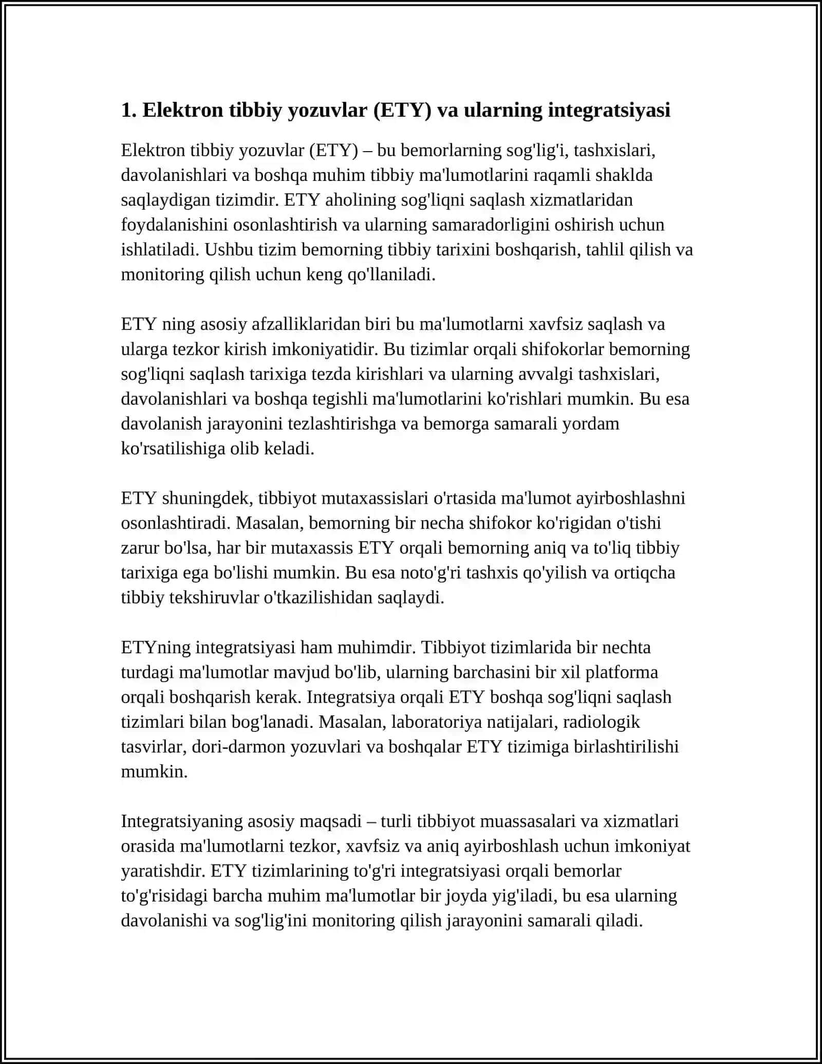 Elektron tibbiy yozuvlar (ETY) va ularning integratsiyasi 3
