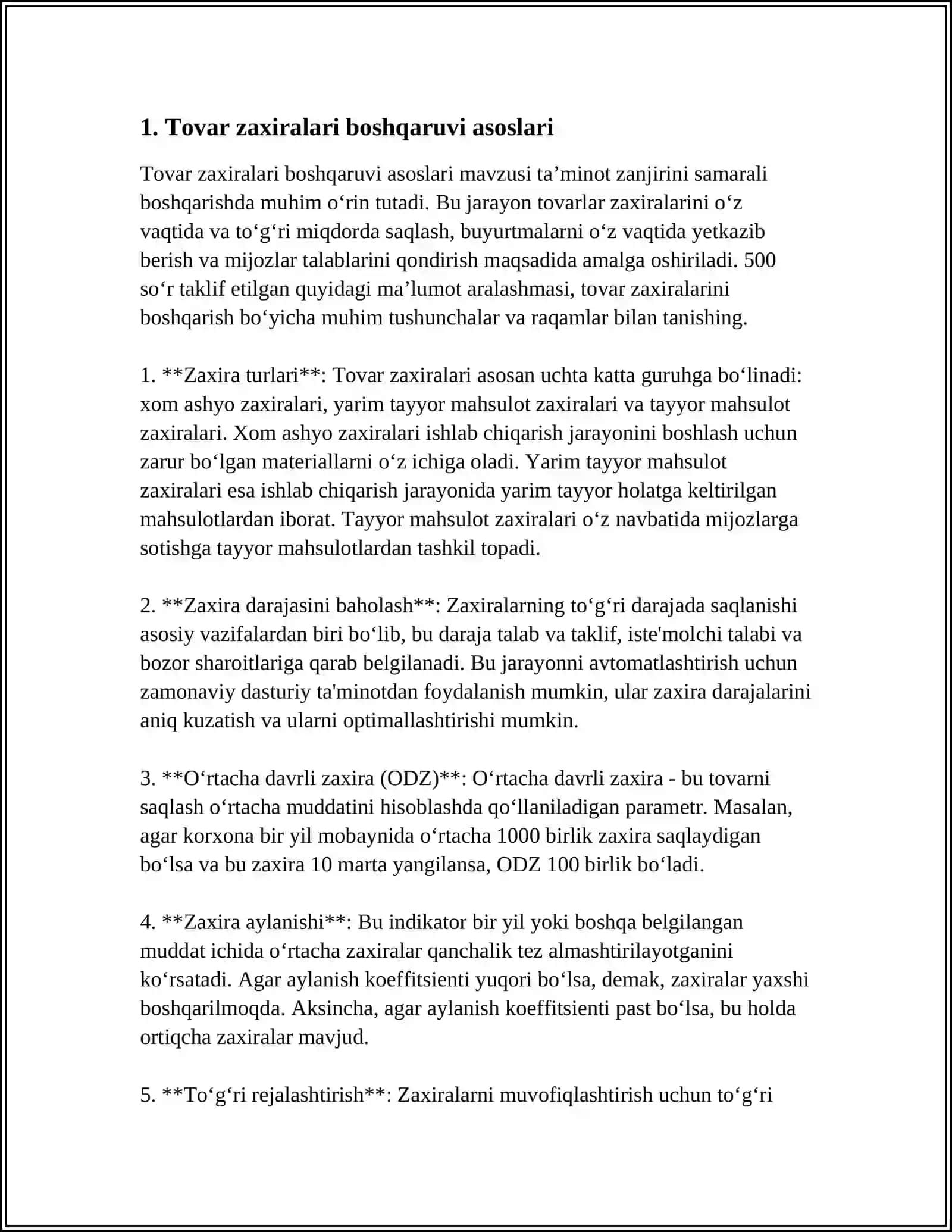 Tovar zaxiralari boshqaruvi asoslari 3