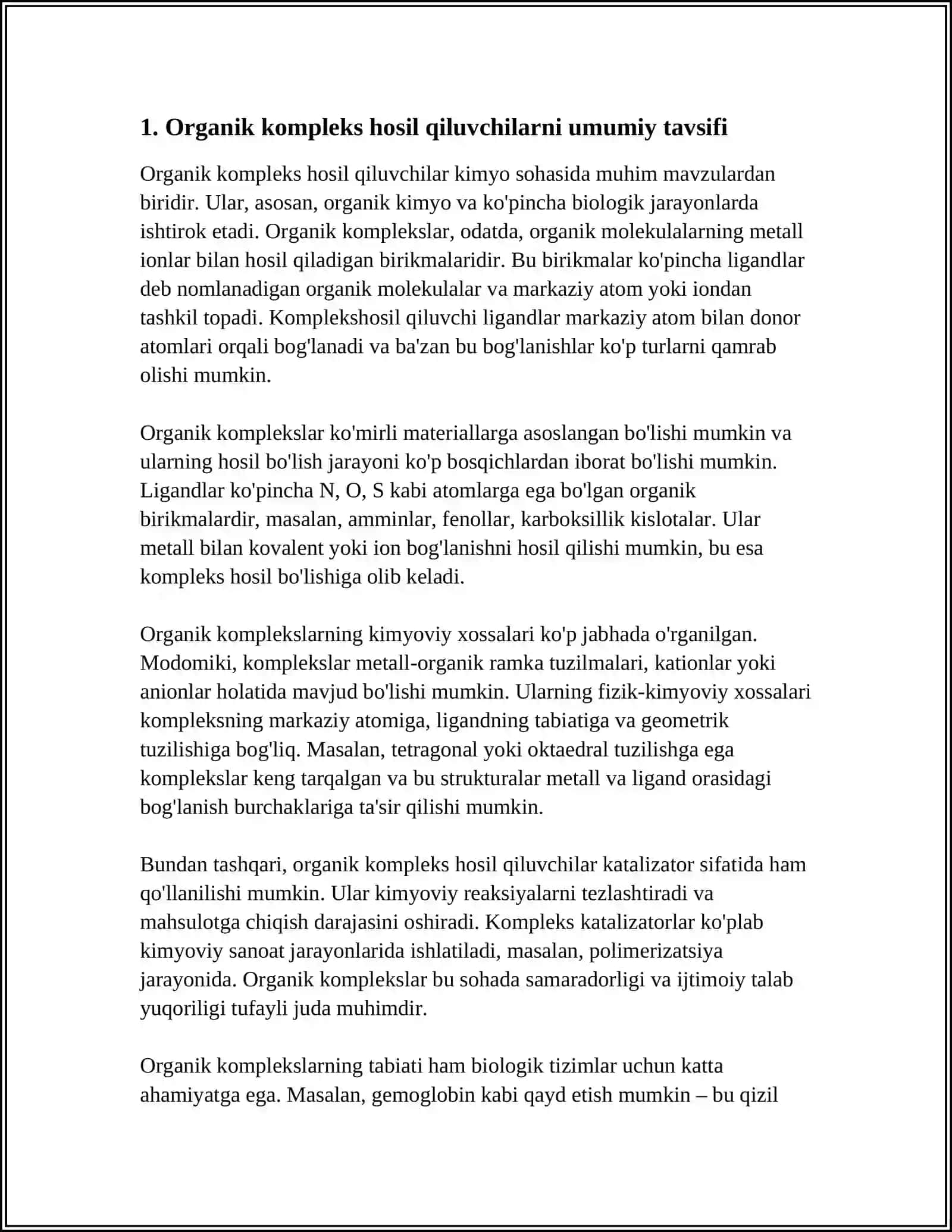 ORGANIK KOMPLEKS HOSIL QILUVCHILAR.ULARNING YUTUQ VA KAMCHLIKLARI TEXNOLOGIYADA QO'LLANILISHI 3