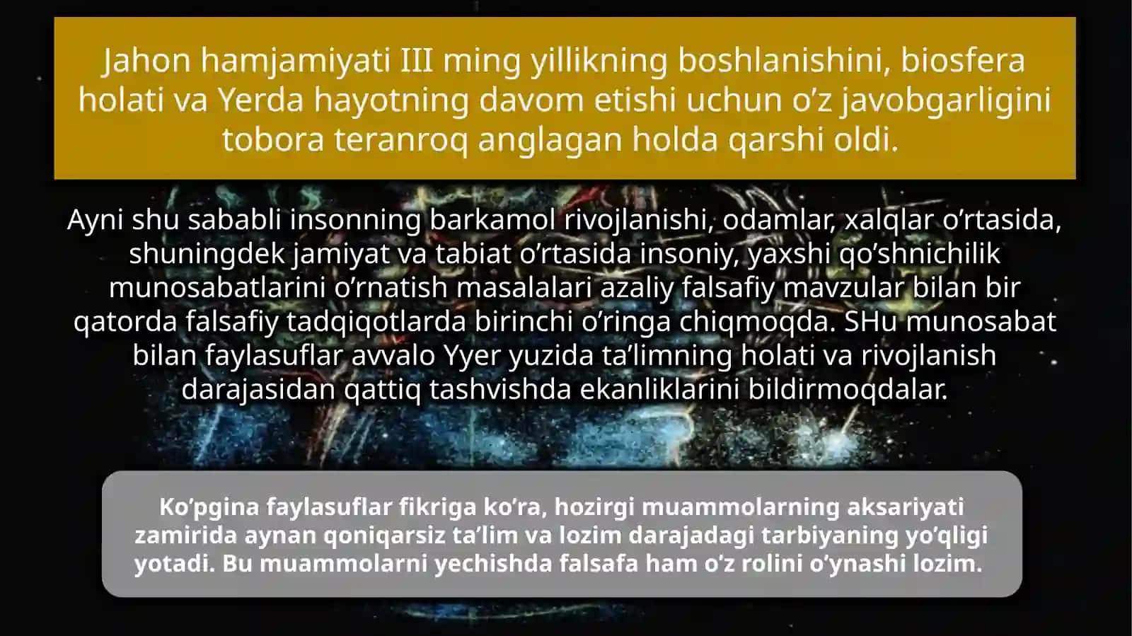 INSONIYATNING MUHIM MUAMMOLARINI HAL QILISHDA FALSAFANING ROLI 3