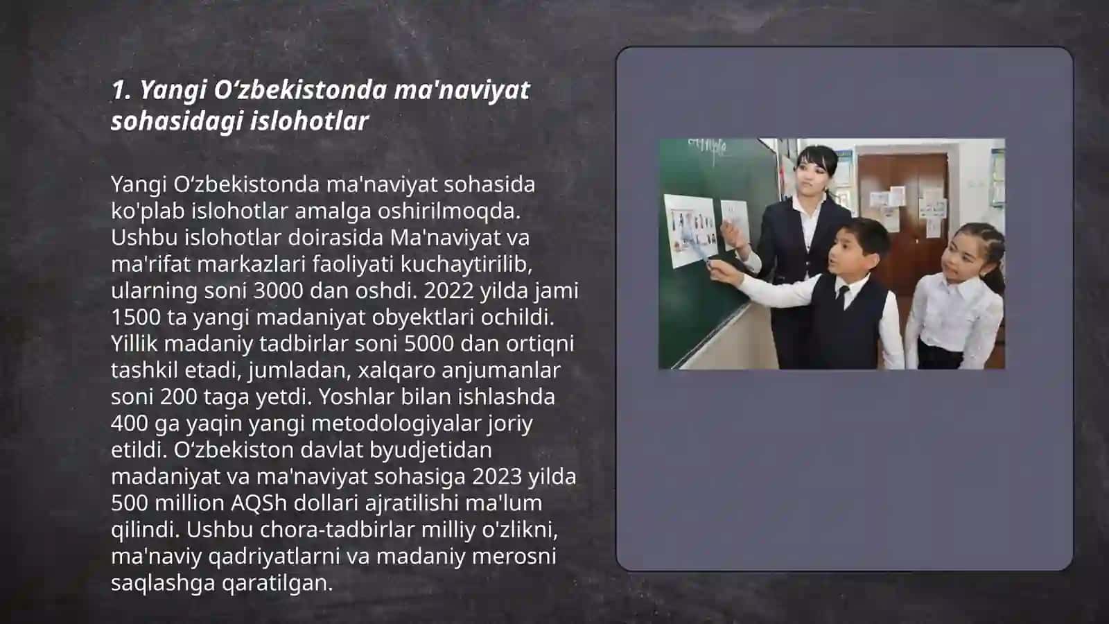 Yangi Oʻzbekistonda amalga oshirilayotgan ma'naviy oʻzgarishlar mavzusi boʻyicha slayd 3