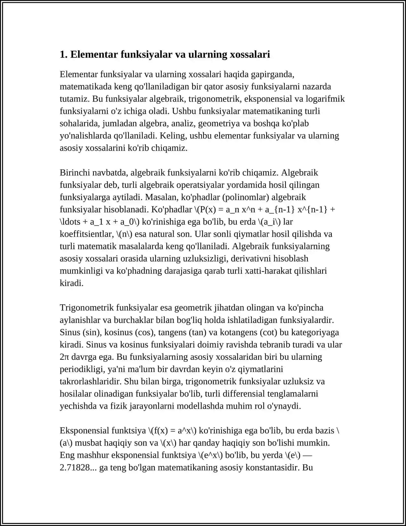 BOSHLANG'ICH FUNKSIYA VA UNING TADBIQLARI 3