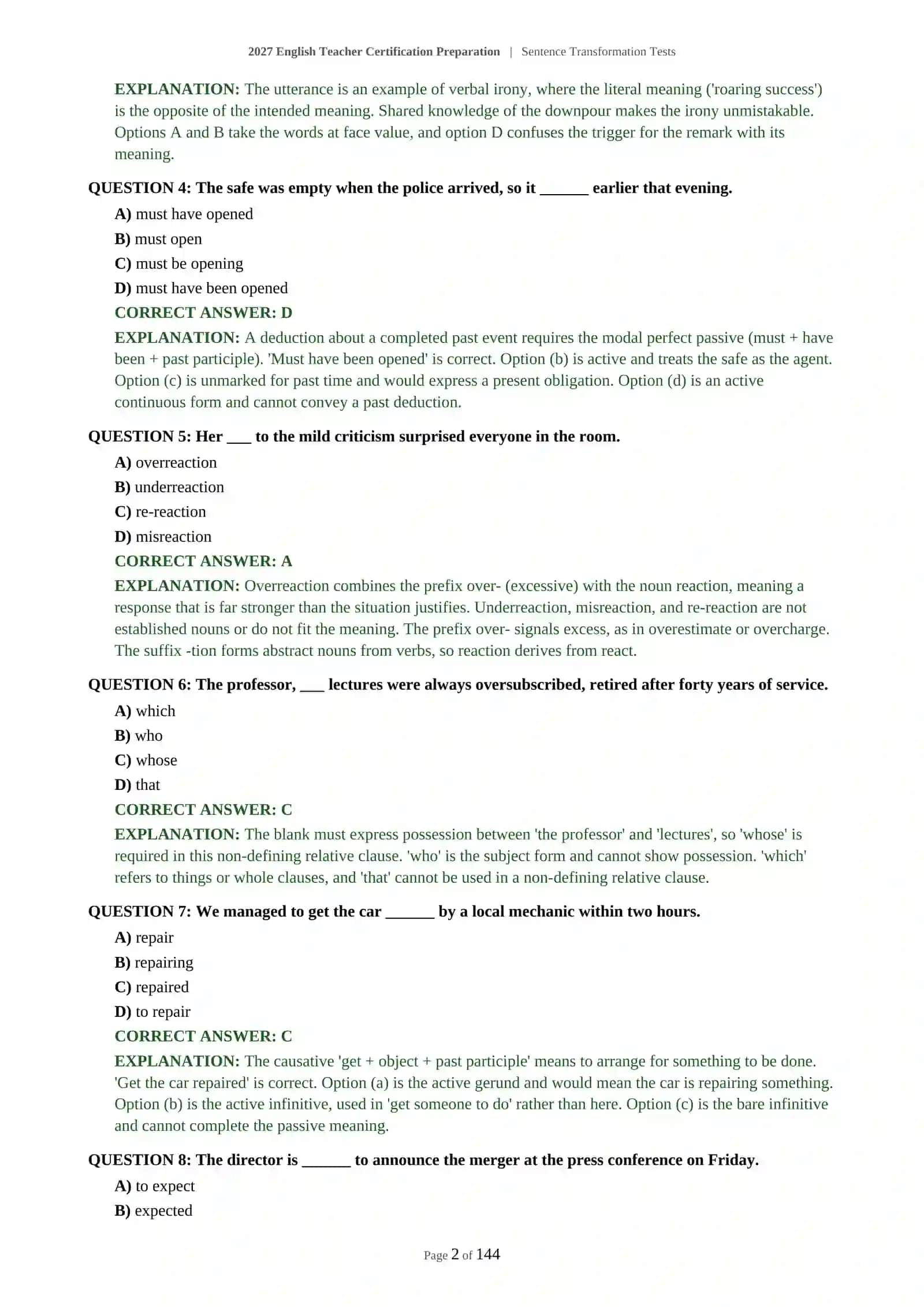 Mavzu - 2027 English Teacher Certification Preparation | Sentence Transformation Tests 3