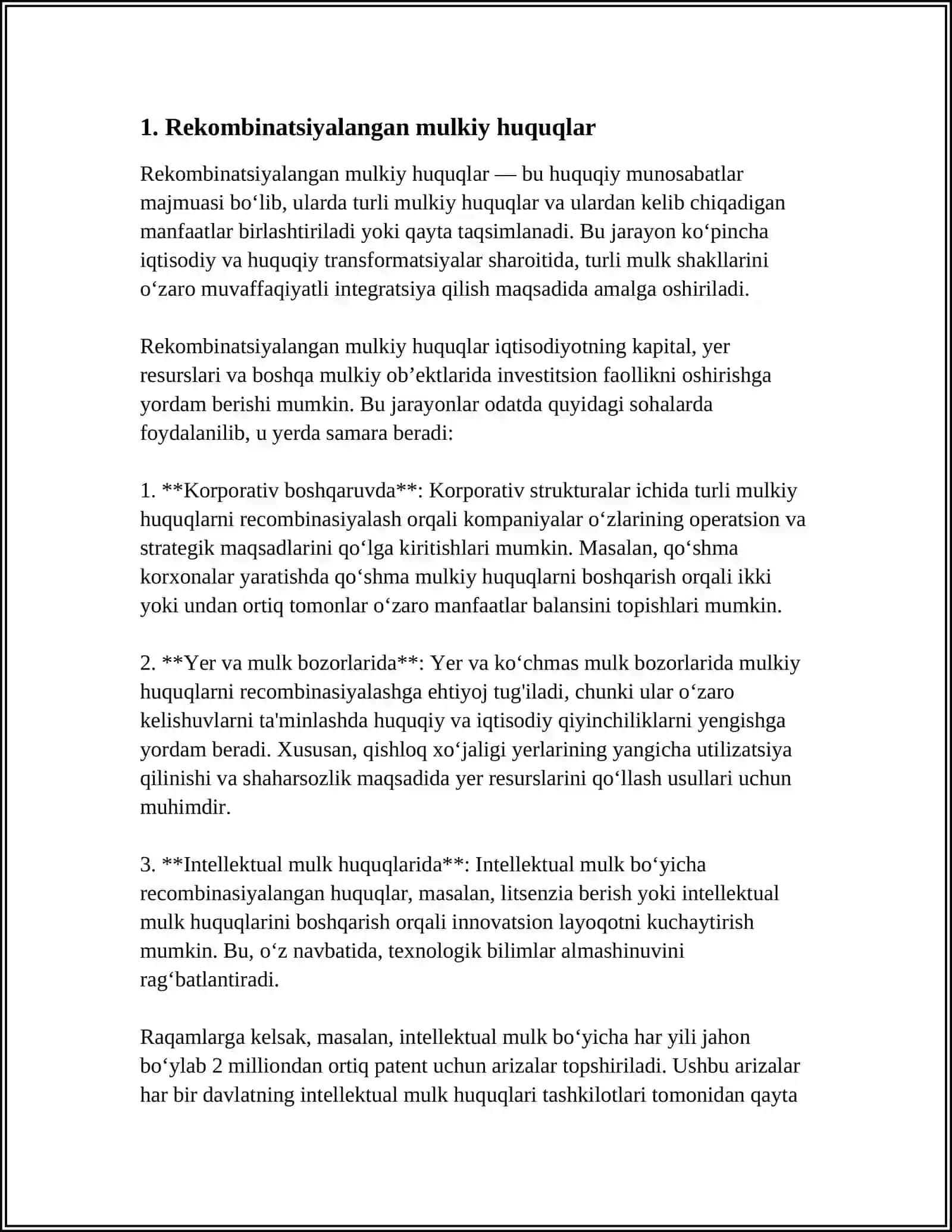 "REKOMBINATSIYALANGAN" VA "CHIGALLASHIB KETGAN" MULKIY MUNOSABATLAR 3