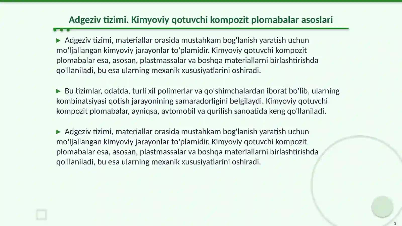 Adgeziv tizimi. Kimyoviy qotuvchi kompozit plomabalar 3