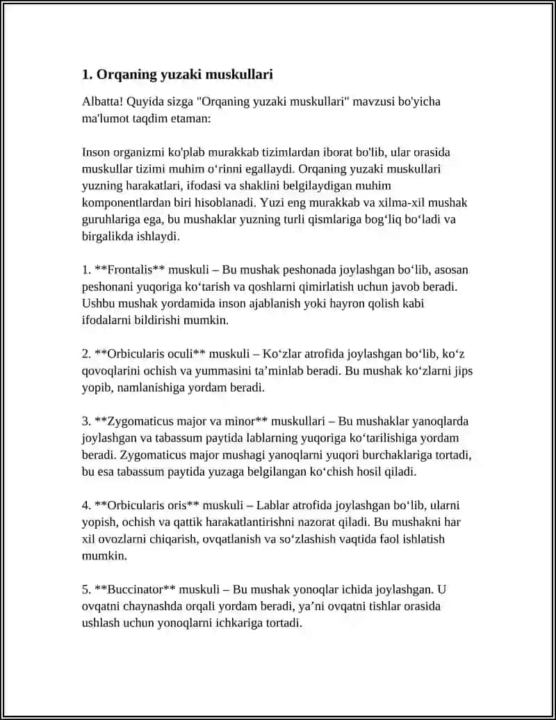 MUSKULLARNING SHAKILLARI TANA MUSKULLARI.ORQANING YUZA MUSKULLARI. 3