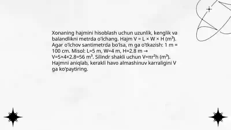 Xonaga kerak bo ladigan havo almashinish 3