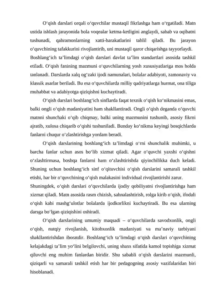O‘qish darslarining maqsad va vazifalari, ta’limiy-tarbiyaviy ahamiyati 3