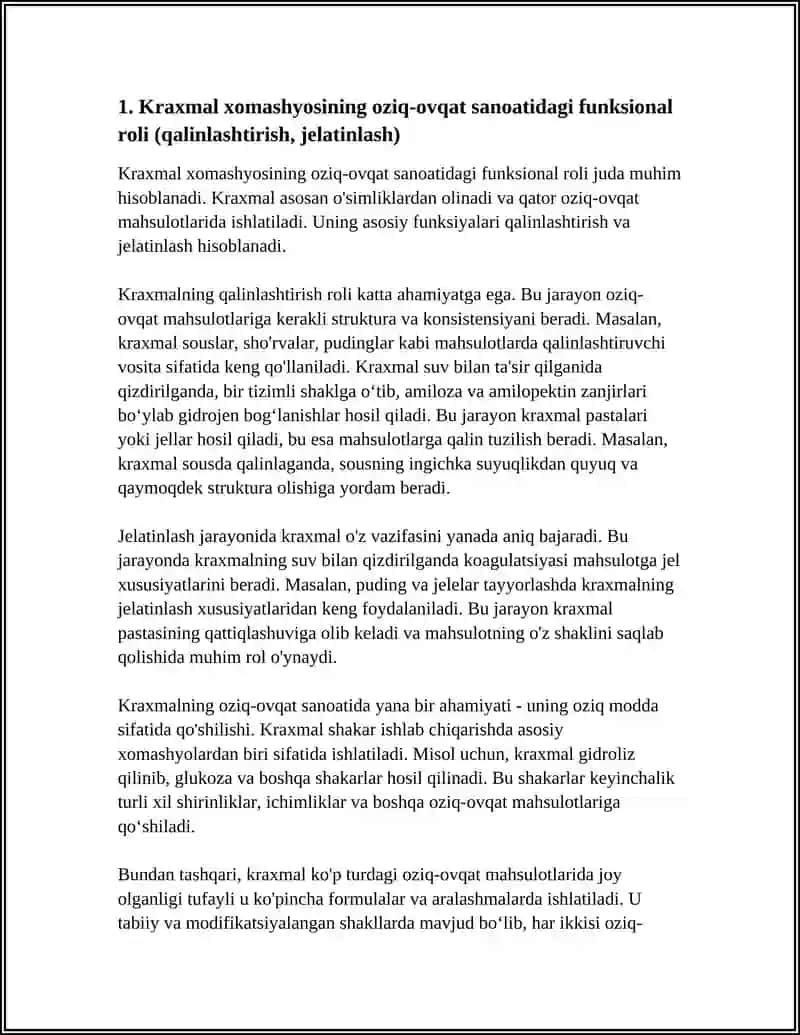 KRAXMAL VA SHAKAR XOMASHYOSINING OZIQ-OVQAT SANOATIDAGI OʻRNI 3