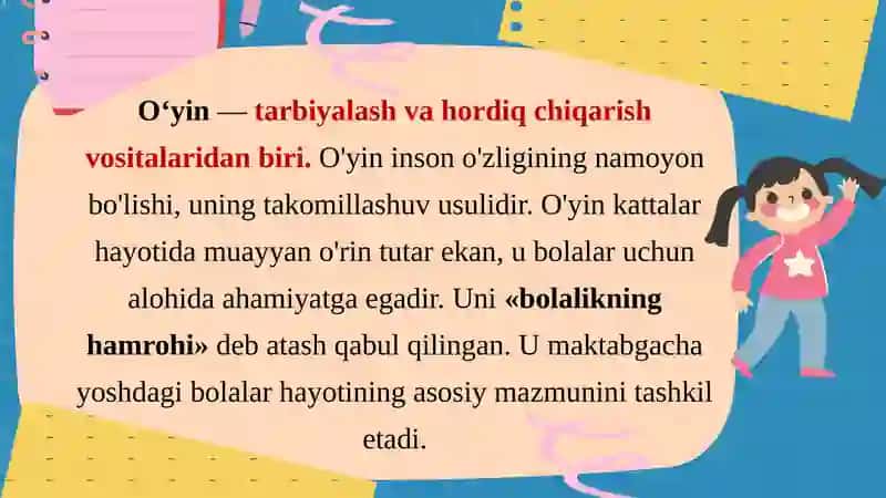 Maktabgacha ta’lim tashkilotlarida o‘yin va uning turlari. 3