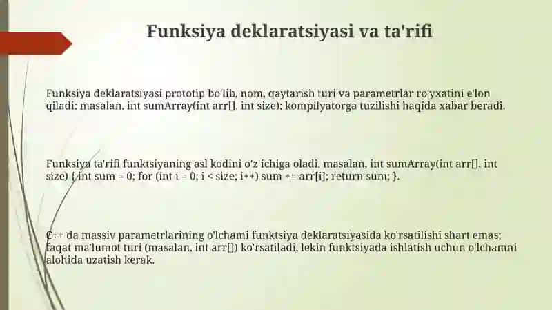 C++da Bir o‘lchovli massivlarni funktsiya parametrlari sifatida qo‘lllanilishi 3