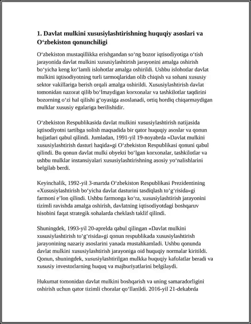 OʻZBEKISTONDA DAVLAT MULKINI XUSUSIYLASHTIRISH VA BOSHQARISH- IQTISODIYOTNI TARTIBGA SOLISH VOSITASI 3