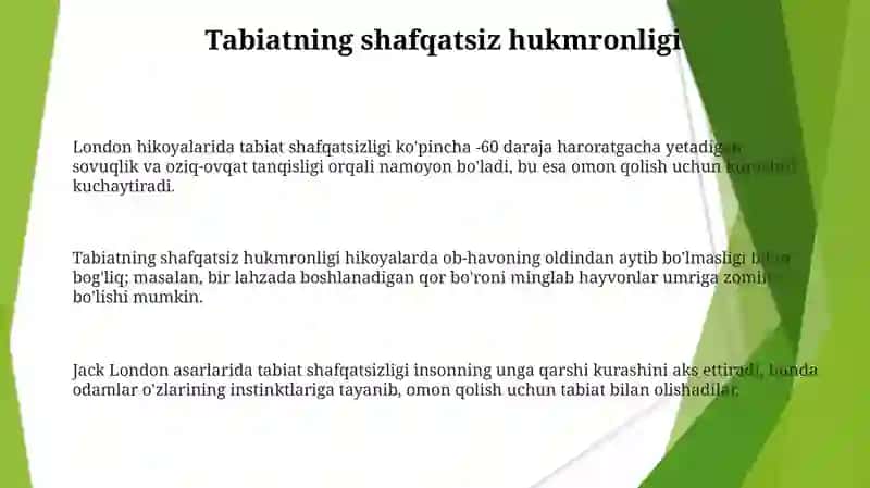 London hikoyalarida inson va tabiat munosabatlari 3