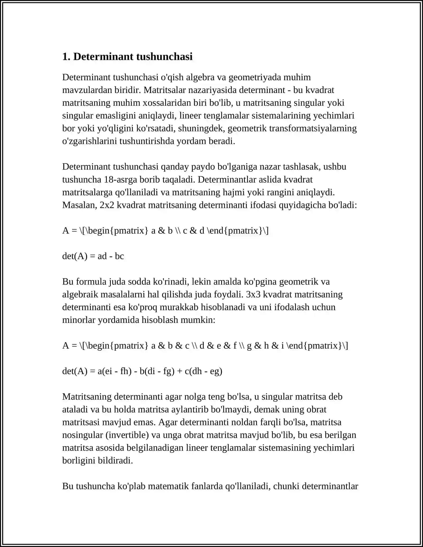 DETERMINANTLAR. DETERMINANTLARNING ASOSIY XOSSALARI 3