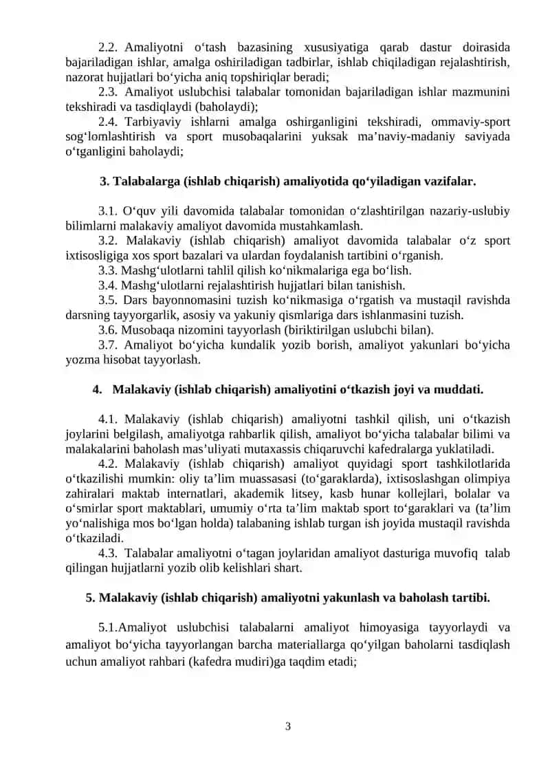 III BOSQICH SIRTQI TA’LIM YO‘NALISHI TALABALARINING MALAKAVIY (ISHLAB CHIQARISH) AMALIYOT DASTURI 3