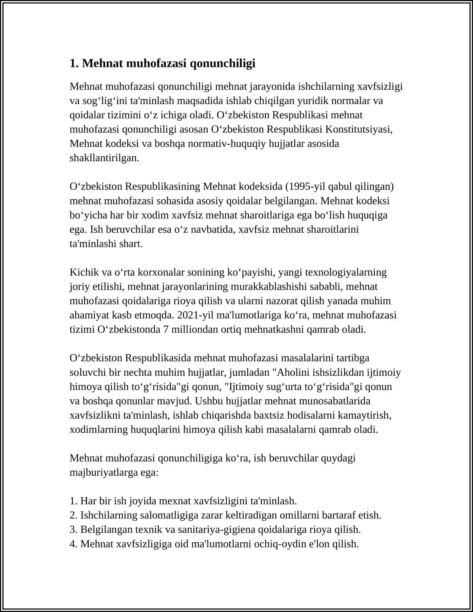 MEN NIMA UCHUN MEHNAT MUHOFAZASI VA TEXNIKA XAVFSIZLIGI YO'NALISHINI TANLADIM 3