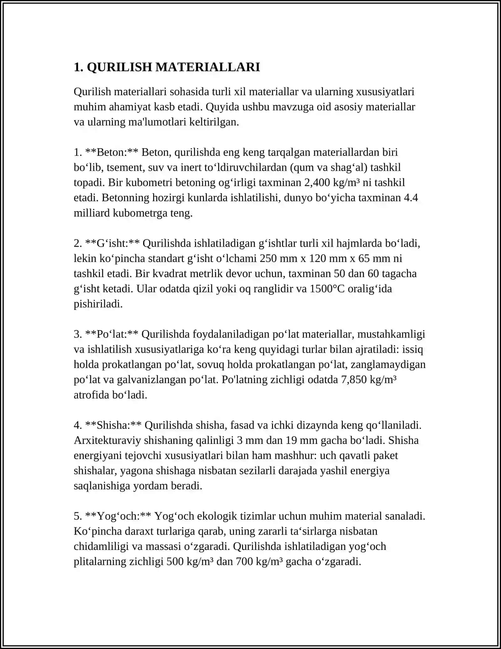 MUSTAQIL ISH Mavzu: QURILISH KONSTRUKSIYALARI 3