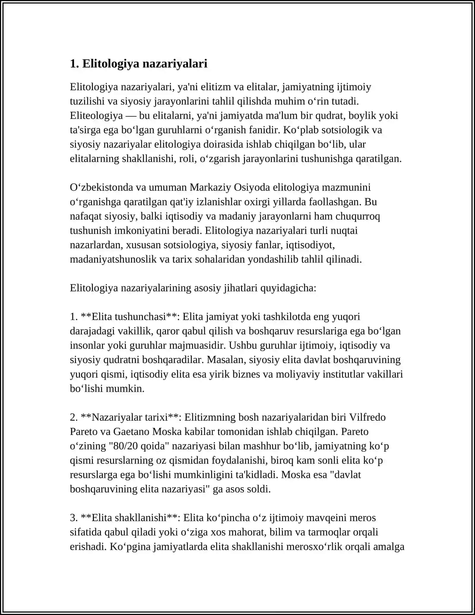 ELITOLOGIYANING ASOSIY BO'LIMLARI VA MUAMMOLI BLOKLARI 3