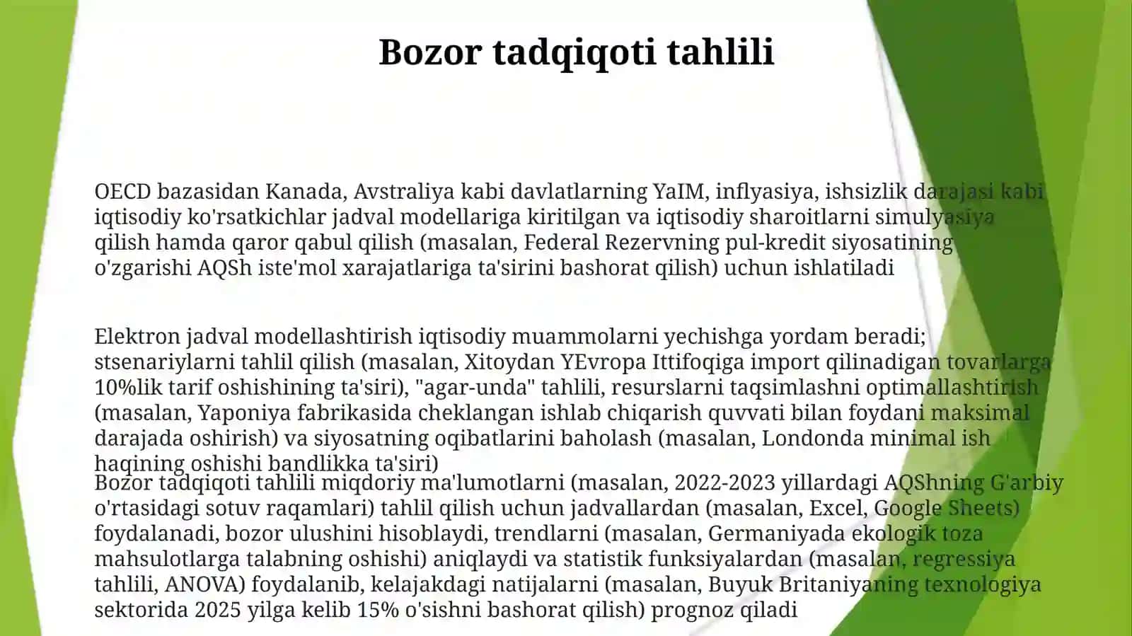Jadval redaktorlaridan iqtisodiy masalalarni yechish jarayonida foydalanish 3