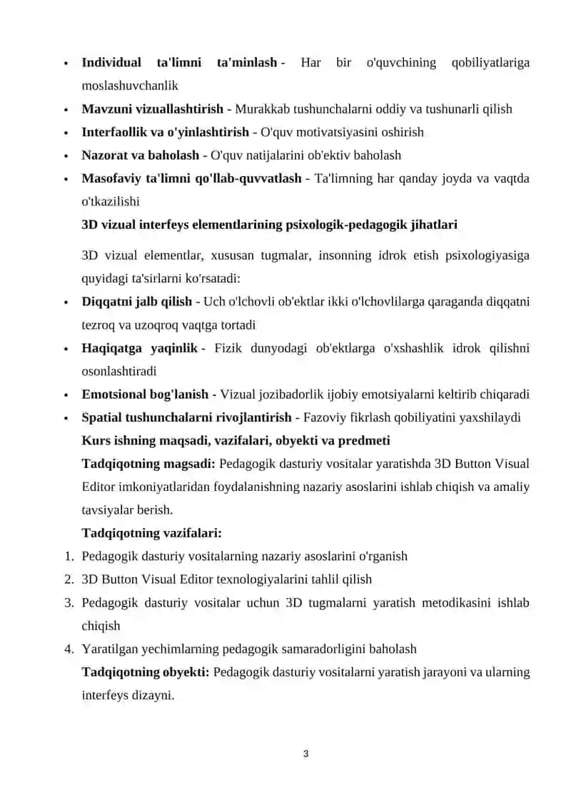 Pedagogik dasturiy vositalar yaratishda 3D Button Visual Editor imkoniyatlaridan foydalanish. 3