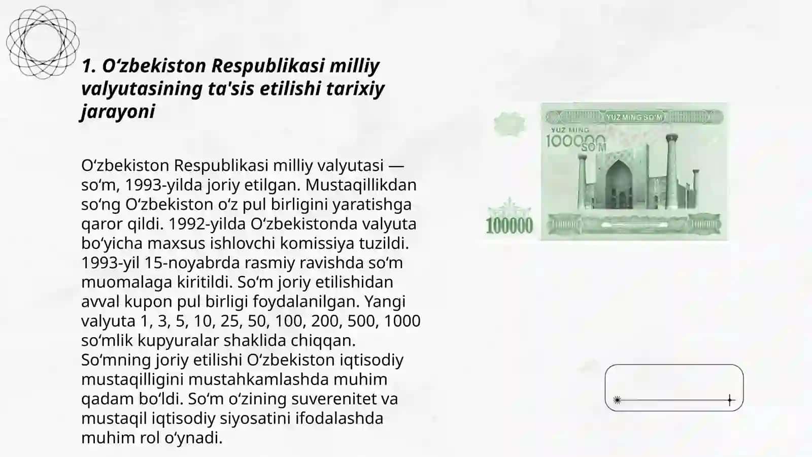 O‘zbekiston Respublikasi milliy valyutasi va uning ta’sis etilishi 3