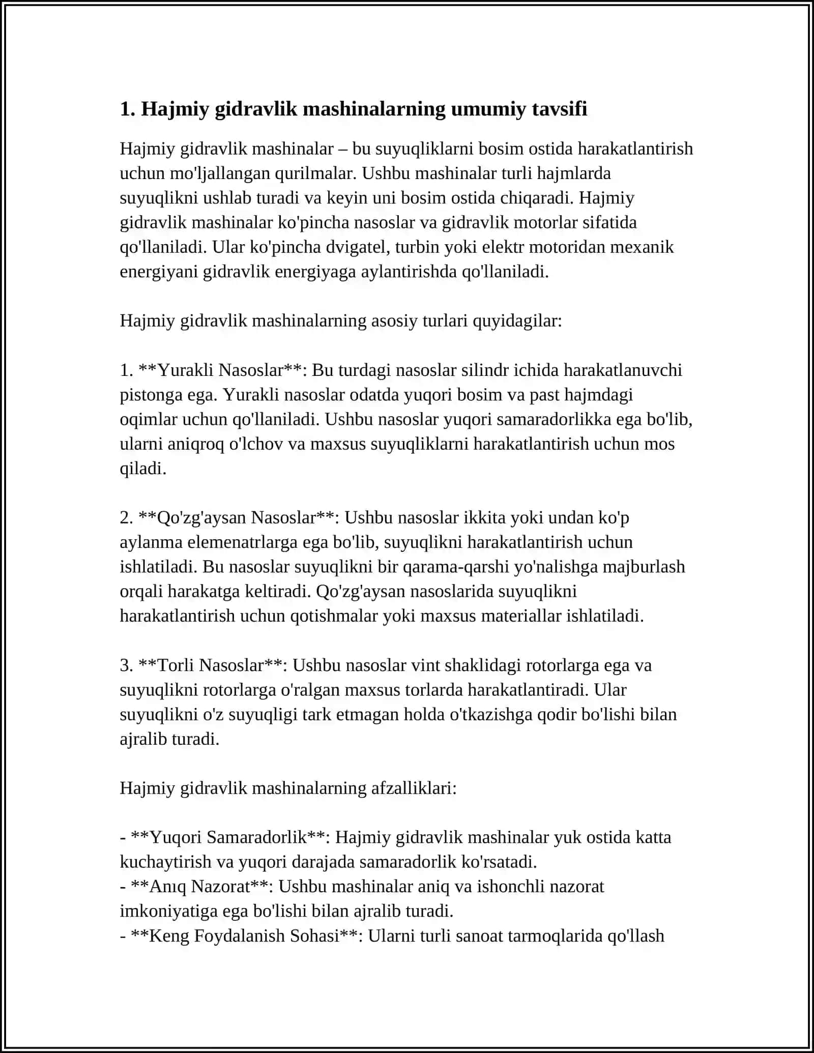 HAJMIY GIDRAVLIK MASHINALAR.HAJMIY NASOSLAR ULARNING (TAVSIFI) KLASSIFIKATSIYASI 3