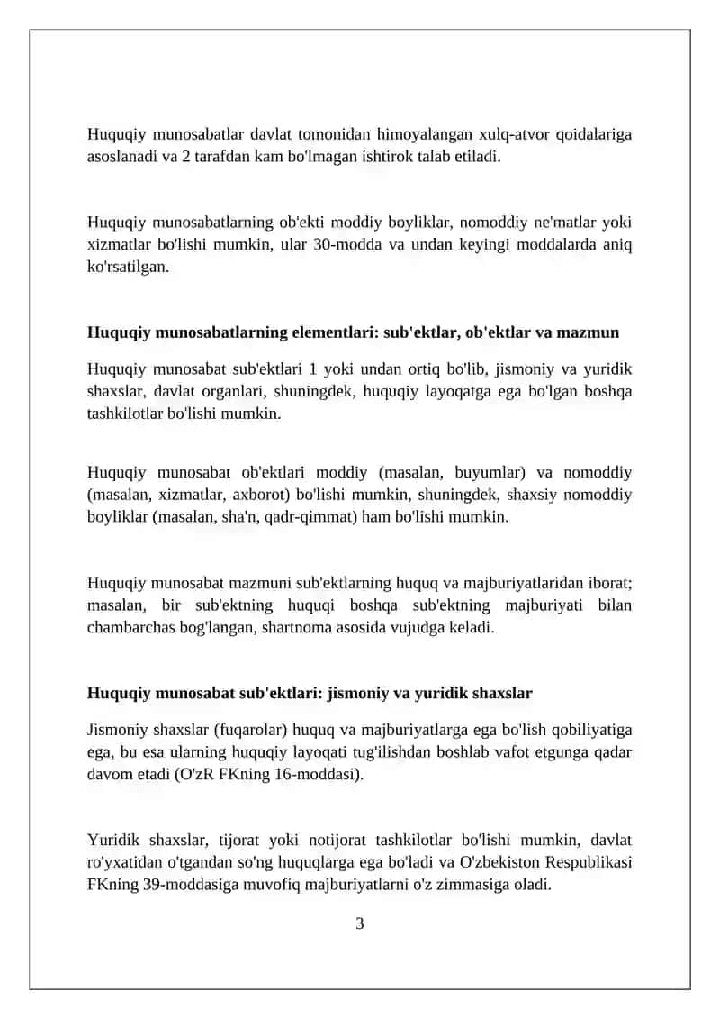 Huquqiy munosabatlar belgilari va turlari 3