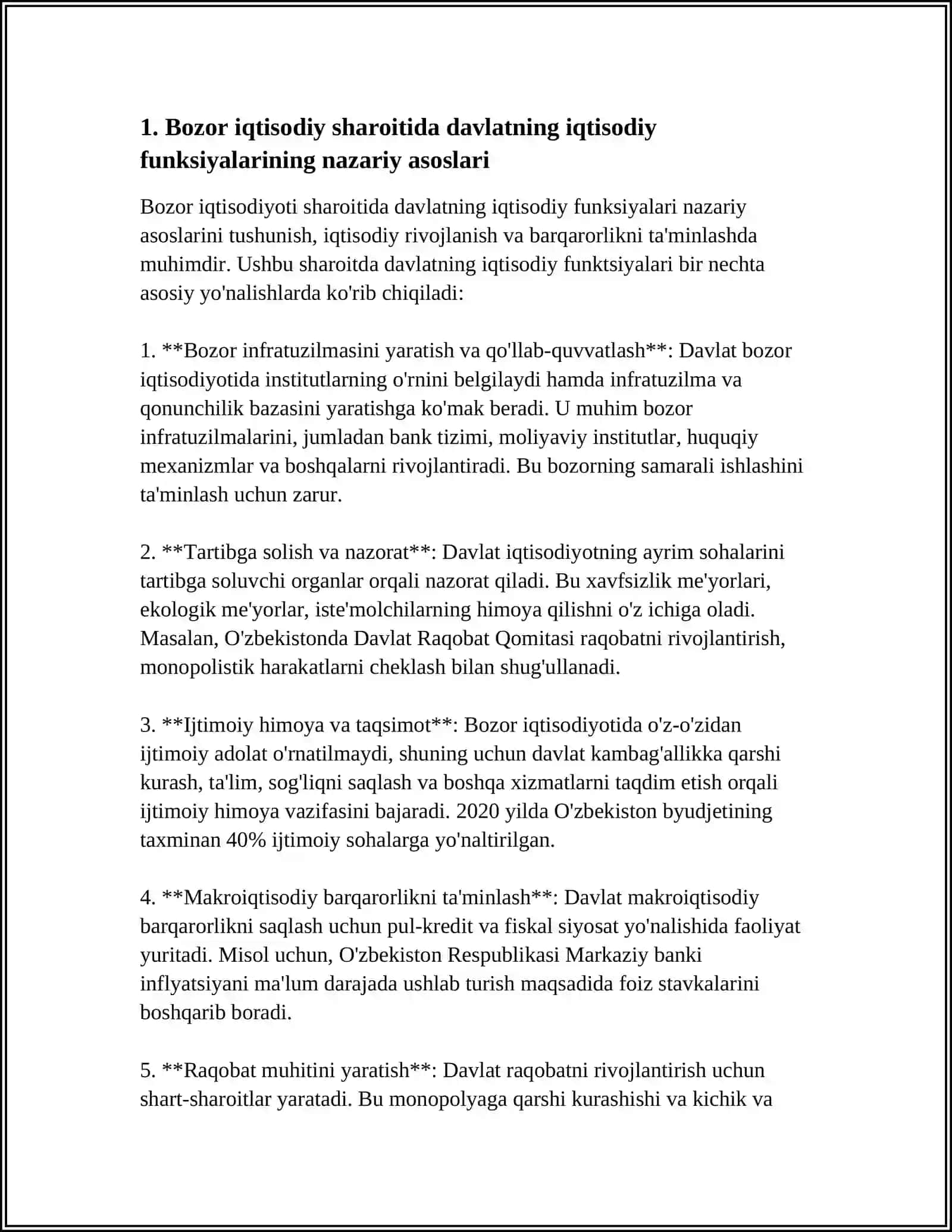 BOZOR IQTISODIY SHAROITIDA DAVLATNING FUNKSIYALARI VA IQTISODIY SIYOSATINING MAQSADLARI 3