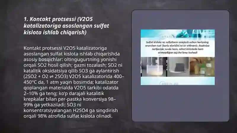 Sulfat kislota ishlab chiqarish usullari 3