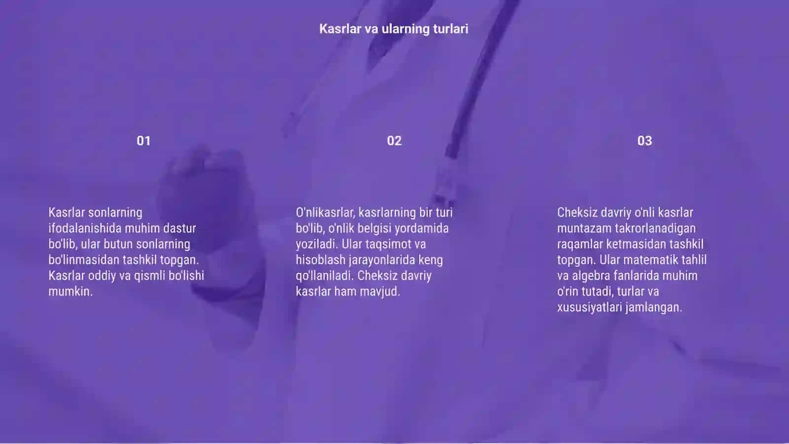 Kasrlar. O'nlikasrlar. Cheksiz davriy o'nli kasrlar 3