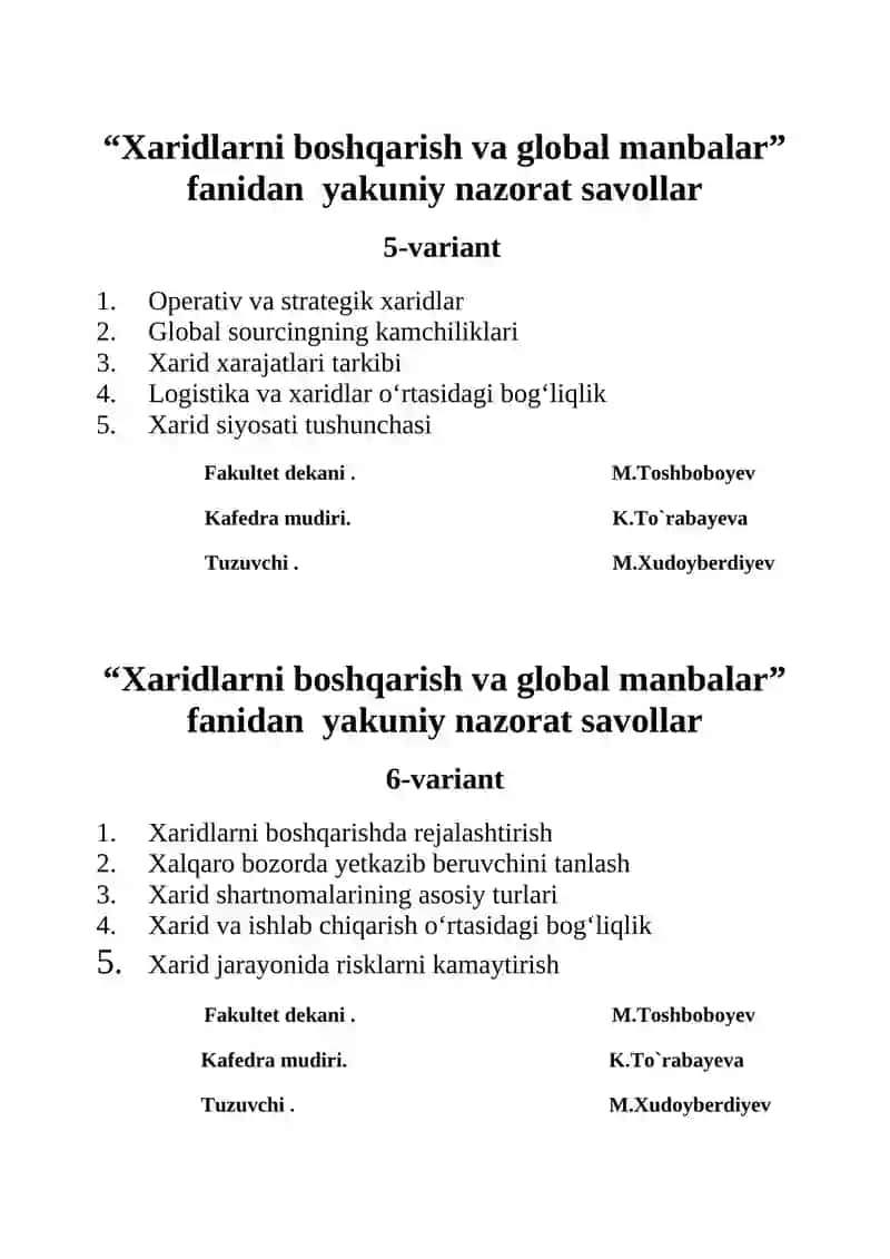 Xaridlarni boshqarish va global manbalar 3