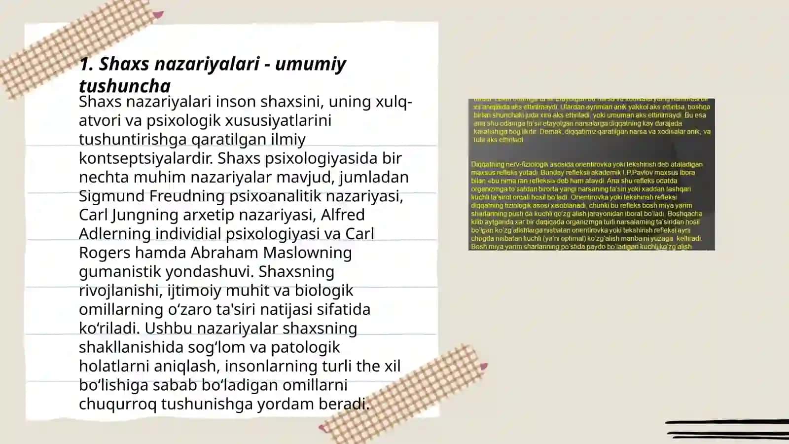 Shaxs nazariyalari. Endopsixika egzopsixika. Diqqatning xususiyatlari 3