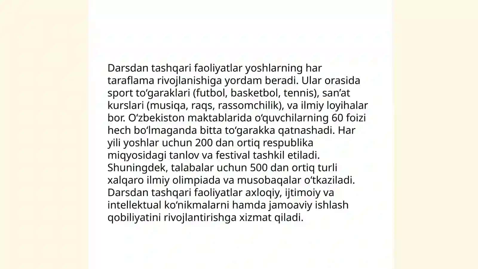 Darsdan tashqari faoliyatlar 3