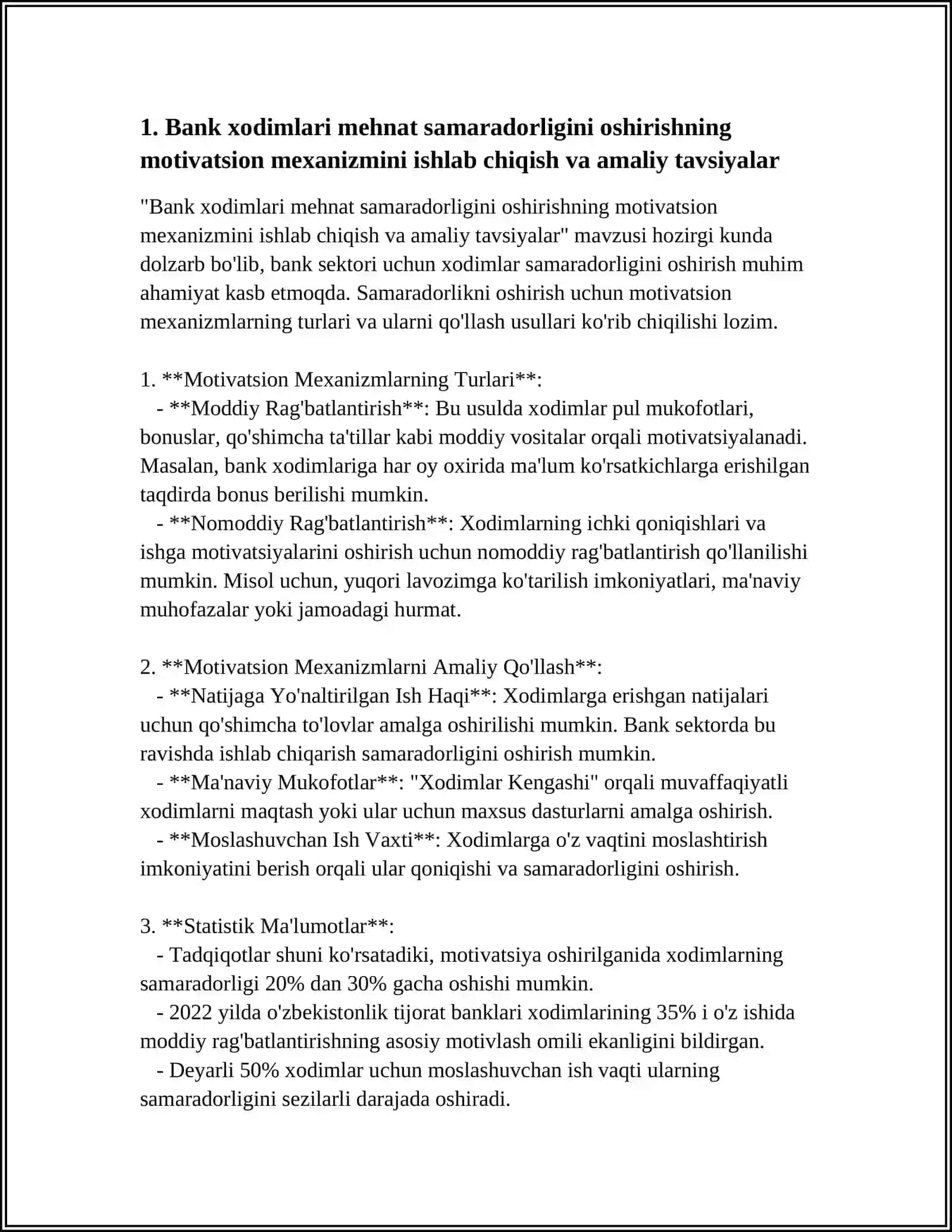 BANK XIZMATCHILARI MEHNAT SAMARADORLIGINI OSHIRISHNING MOTIVATSION MEXANIZMINI SHAKLLANTIRISH 3