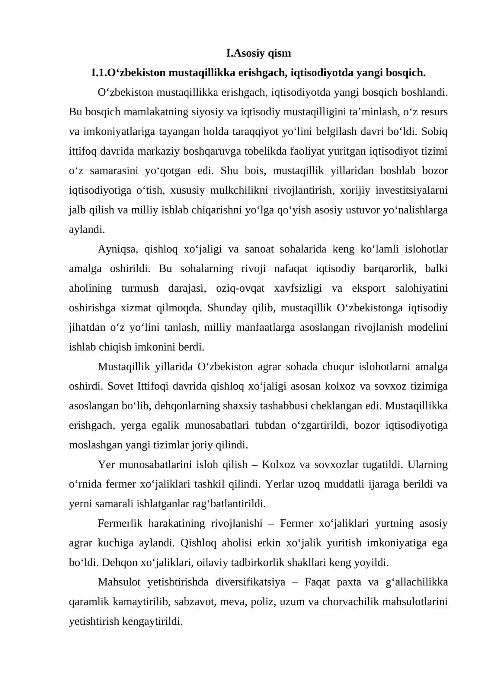 Mustaqillik yillarida qishloq xoʻjaligi va sanoat sohasidagi oʻzgarishlar 3