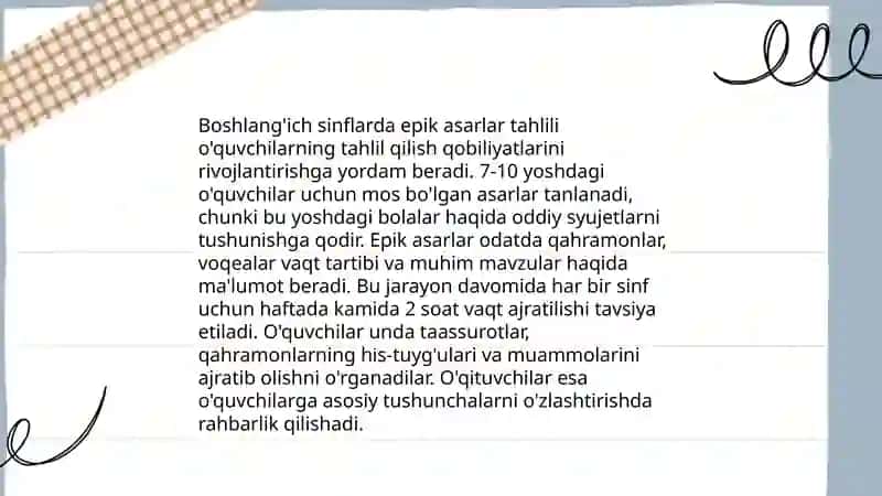 Boshlangʻich sinflarda epik asarlar ustida ishlash 3