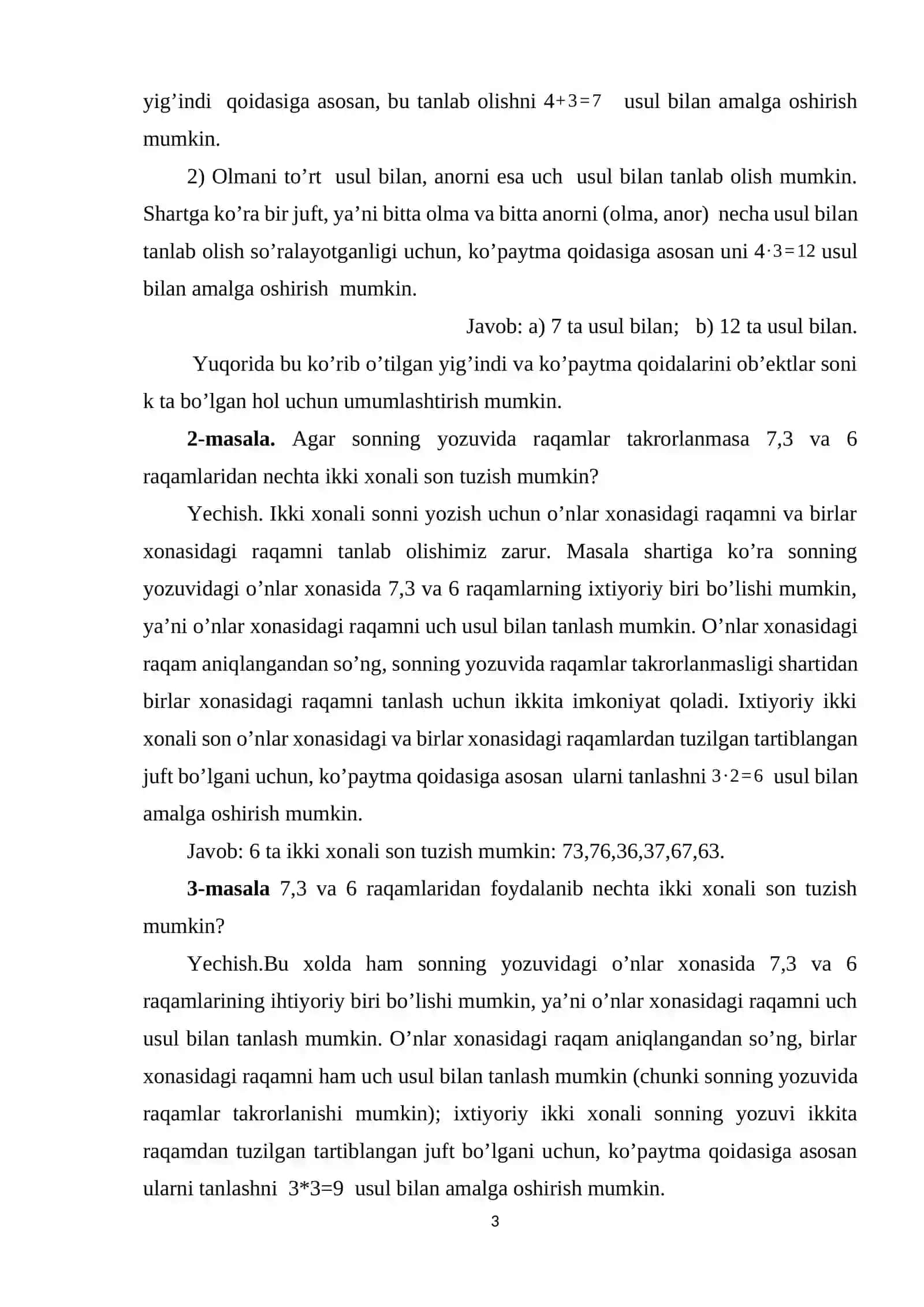 Boshlang'ich sinflar matematika kursi 3