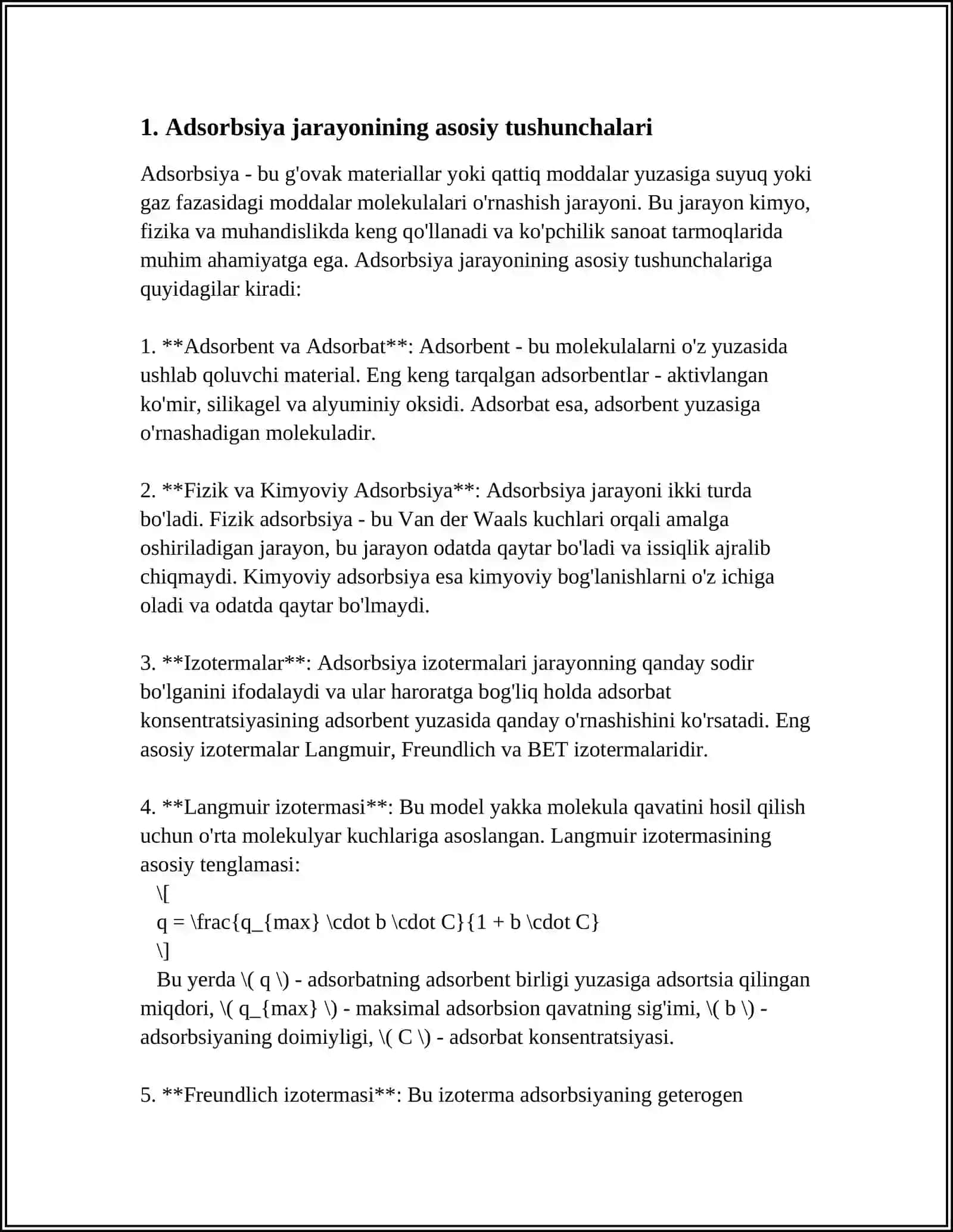ORGANIZMNING HAYOT FAOLIYATIDA VA DAVOLASH USULLARIDA ADSORBSIYA JARAYONINING AHAMIYATI 3