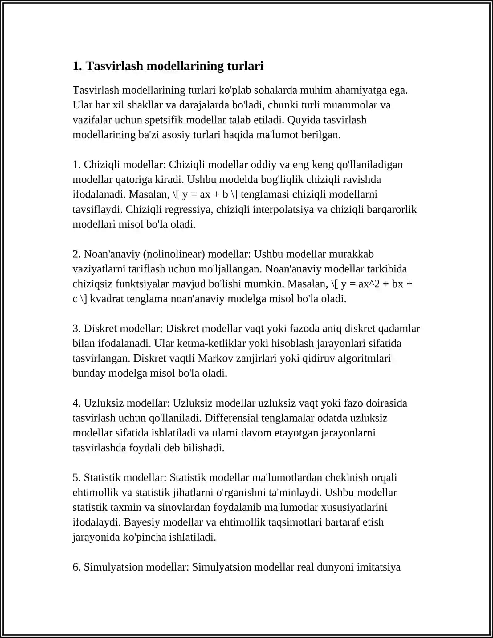 MUSTAQIL ISH Mavzu: BILIMLARNI TASVIRLASH MODELLARI 3
