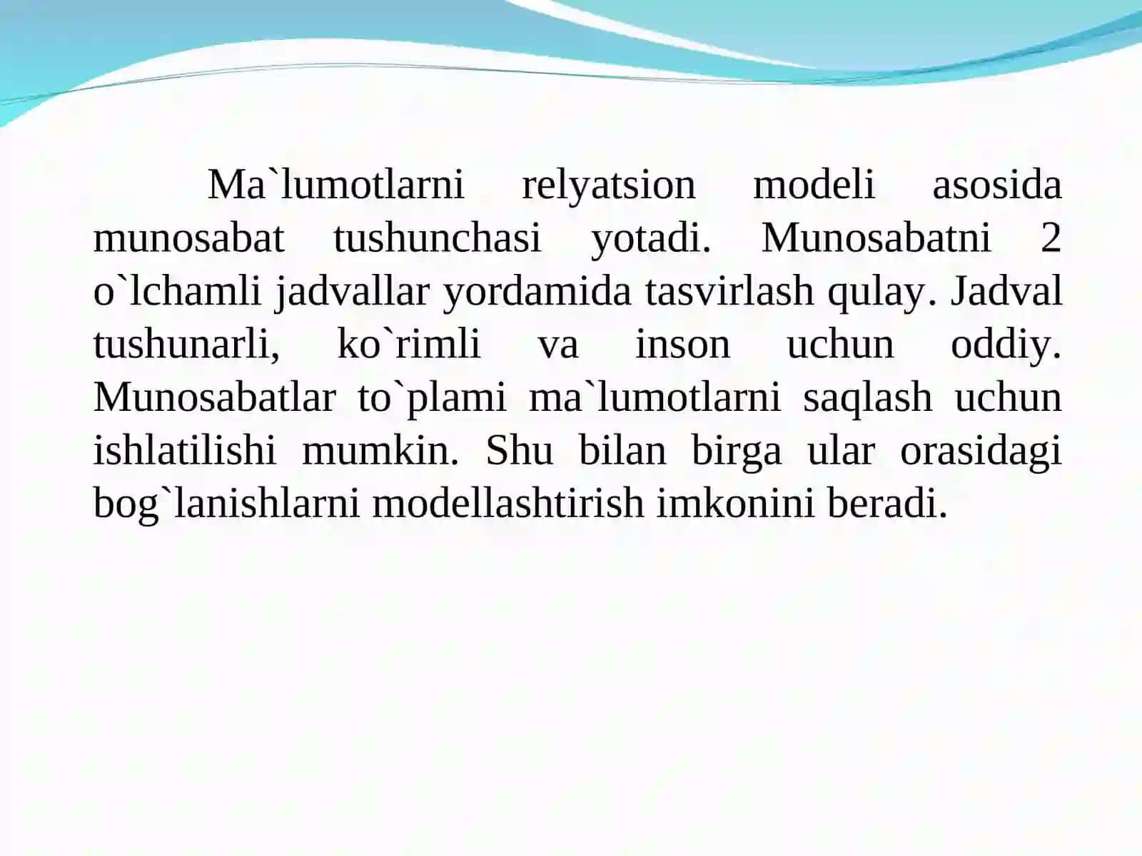 Relyatsion modelining asosiy tushunchalari 3