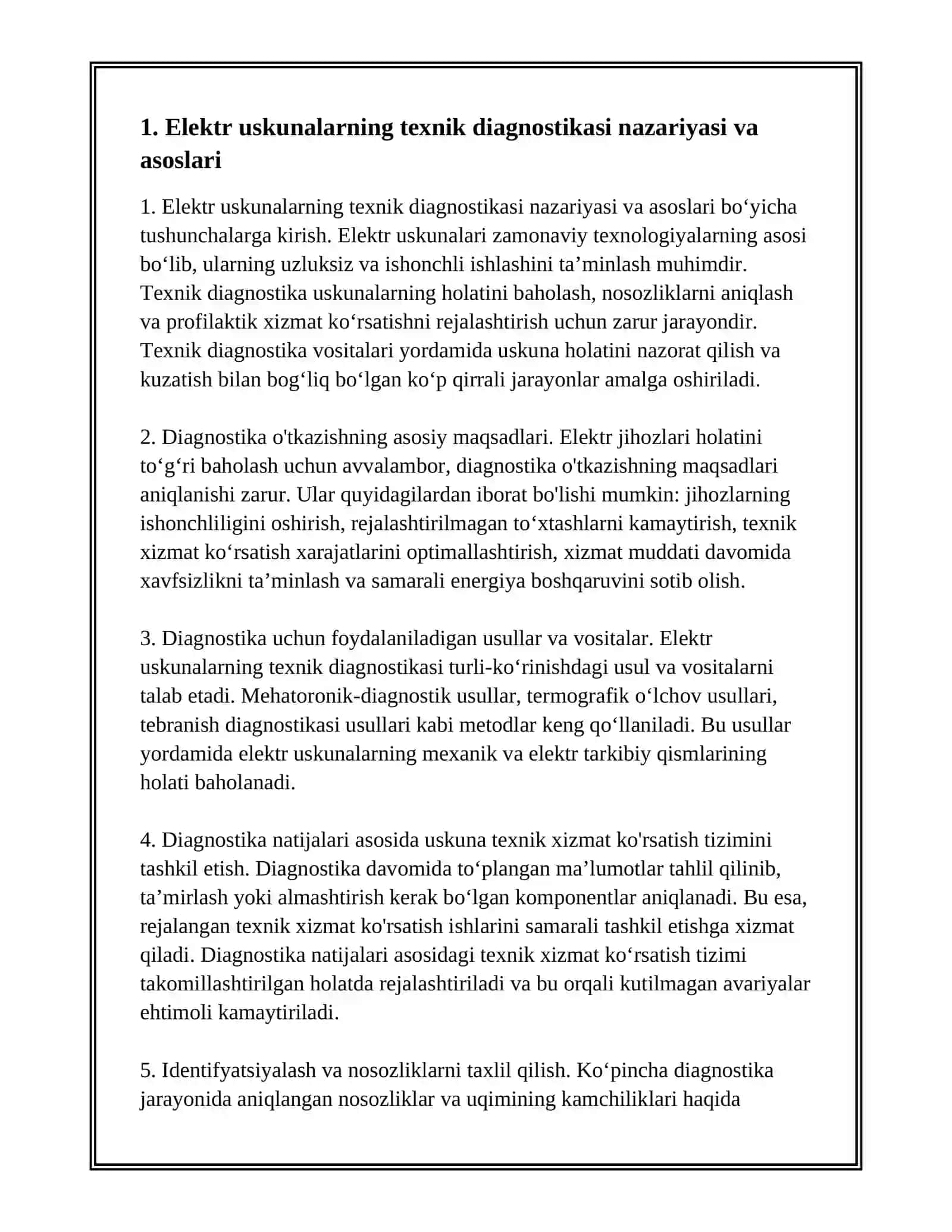 ELEKTR USKUNALARNING TEXNIK DIAGNOSTIKASI 3