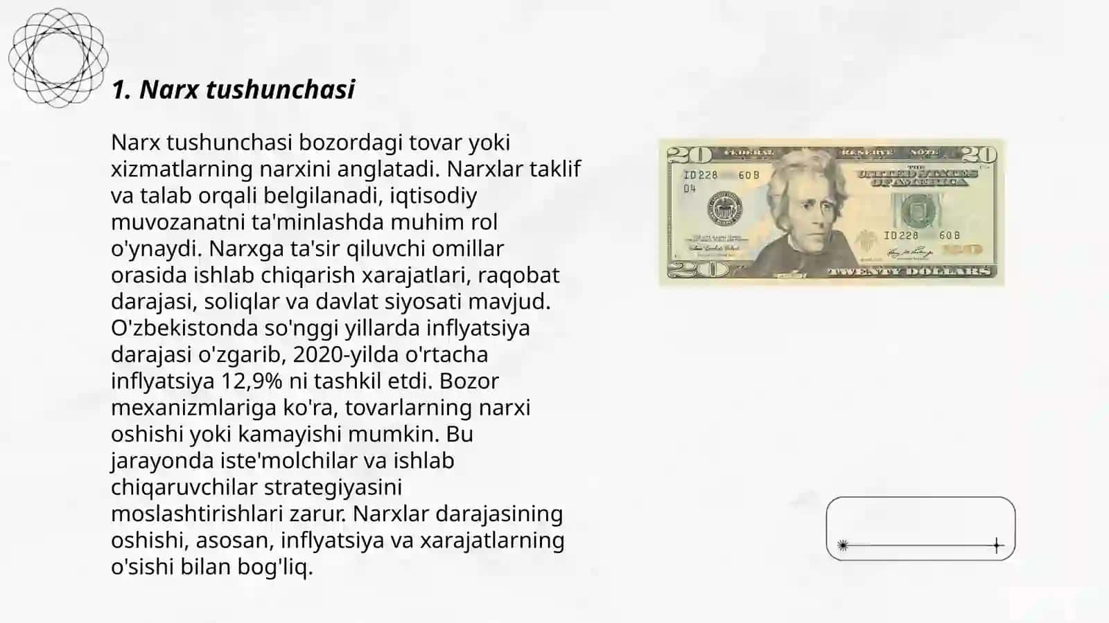 Narx tushunchasi, narxni shakllanishida unga tasir etuvchi omillar 3