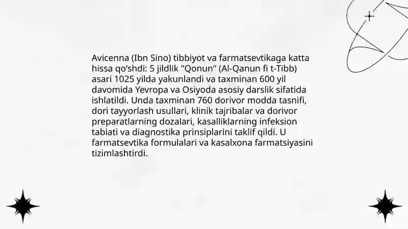 Ibn Sinoning tibbiyot va farmatsevtikaga qoʻshgan hissasi 3