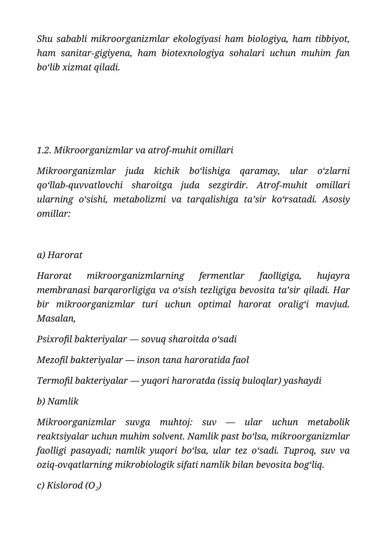 Mikroorganizmlar ekologiyasi suv,tuproq, havo mikroforasi odam organizmi mikroforalari ularni oʻrganish usullari va tibbiyotdagi ahamiyati 3