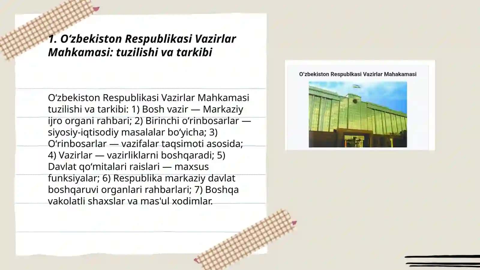 Oʻzbekiston Respublikasi Vazirlar Mahkamasi: tuzilishi va tarkibi 3